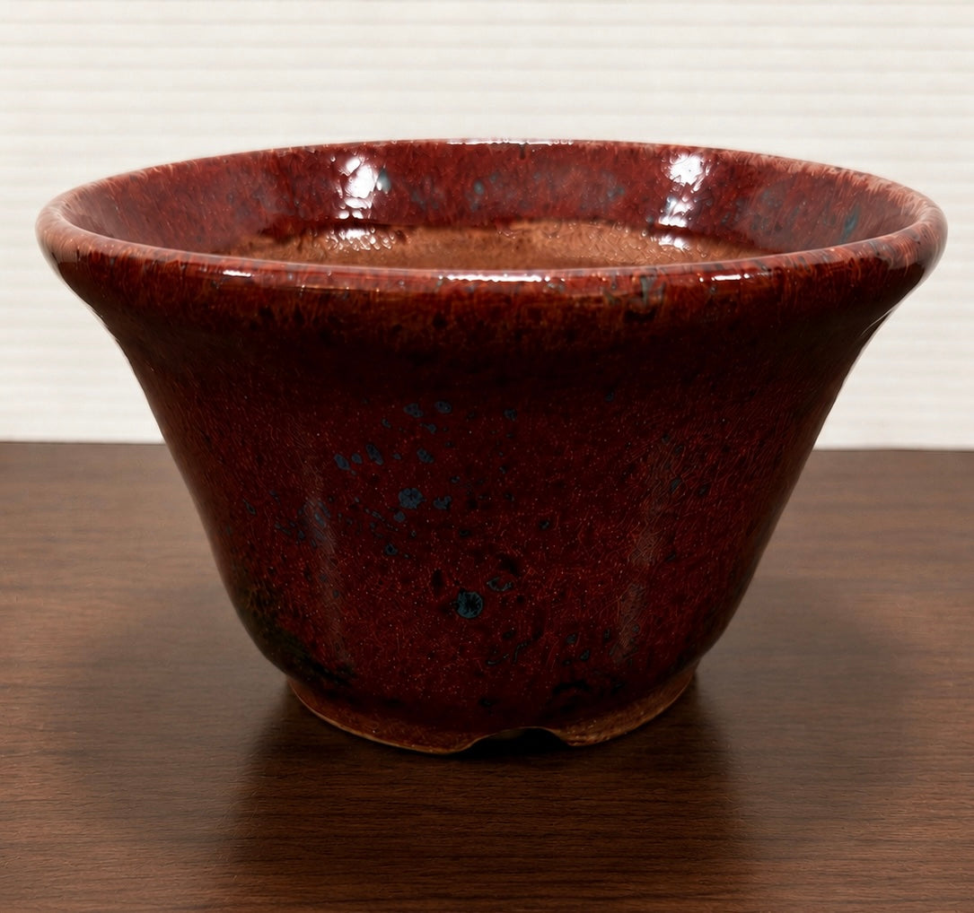 Koyo Japanese Bonsai Pot – Flared Round Red Glaze