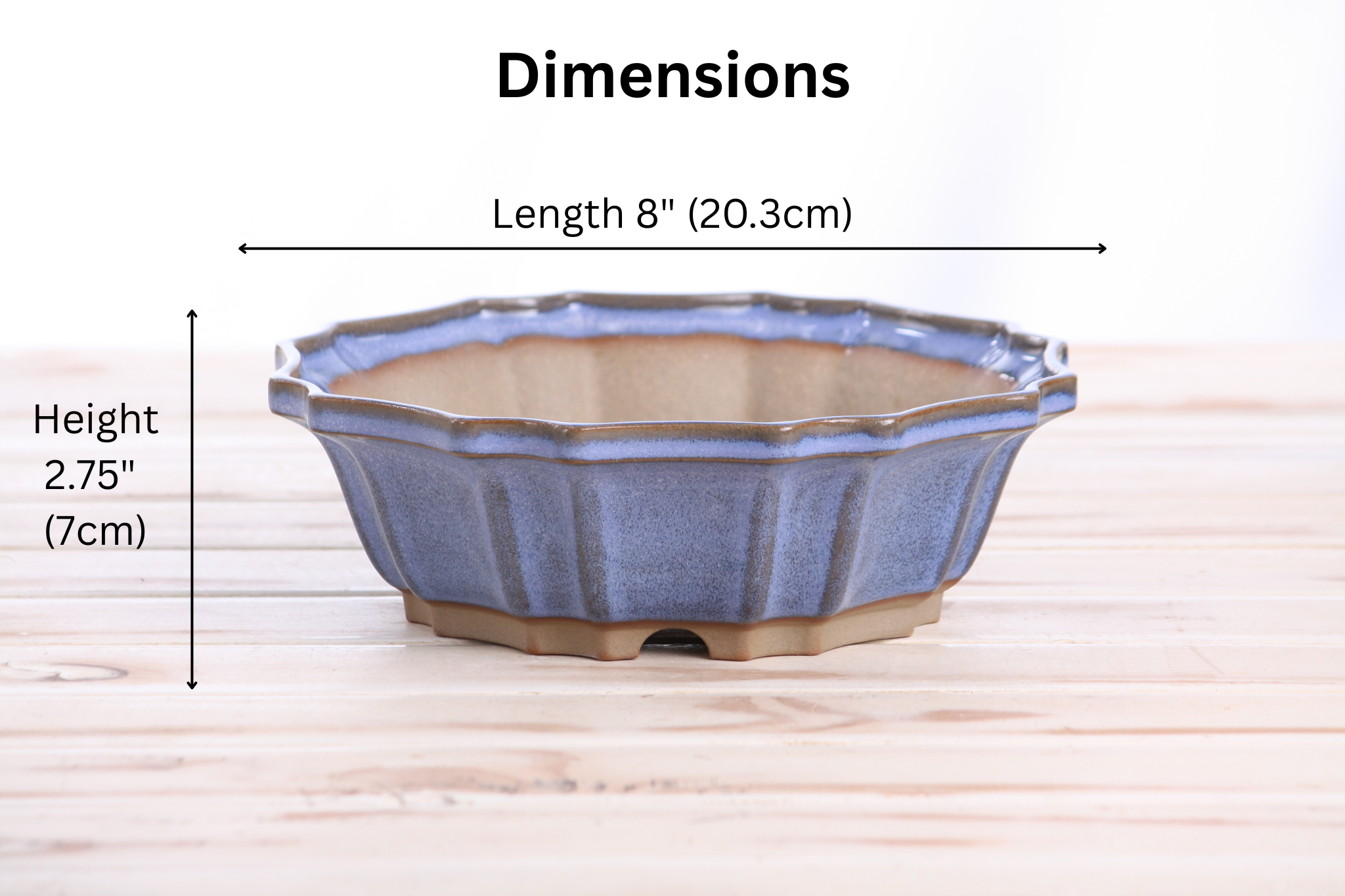 Willow Bonsai Ceramics Flower Design Bonsai Pot 8 Inch – Elegant Ceramic Bonsai & Succulent Planter, High‑Fired Frost‑Proof Stoneware with Drainage & Wiring Holes, Handmade in USA (Denim)