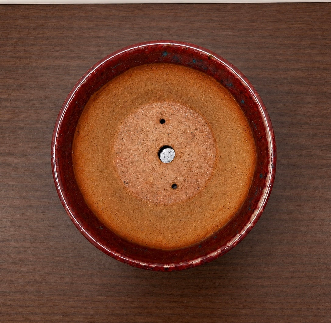 Koyo Japanese Bonsai Pot – Flared Round Red Glaze