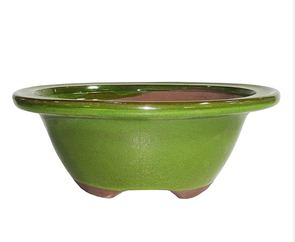 Chinese Green Glazed Round Bonsai Pot
