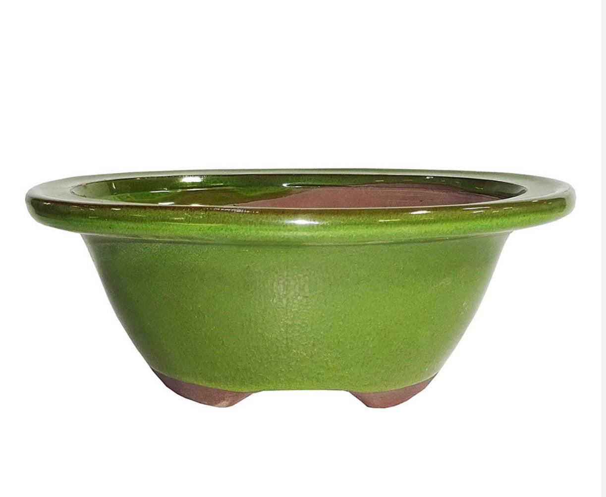 Chinese Green Glazed Round Bonsai Pot