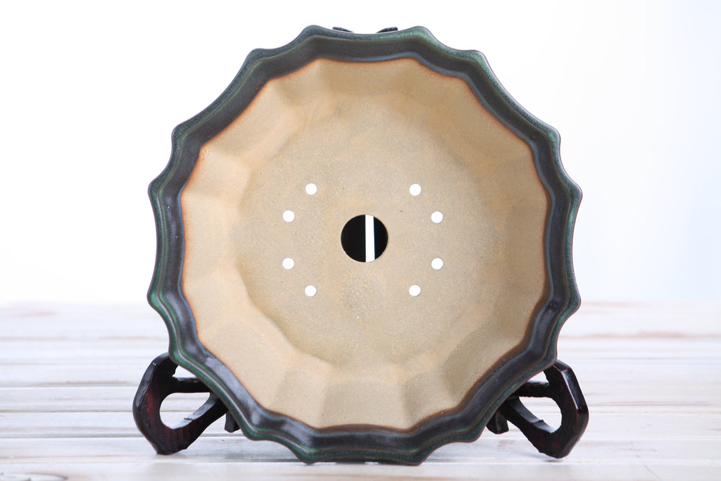 Willow Bonsai Ceramics Flower Design Bonsai Pot 8 Inch – Elegant Ceramic Bonsai & Succulent Planter, High‑Fired Frost‑Proof Stoneware with Drainage & Wiring Holes, Handmade in USA (Avocado)