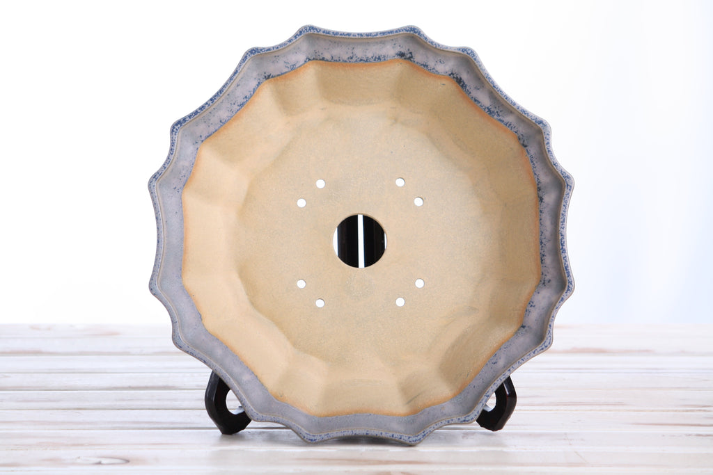 Willow Bonsai Ceramics Flower Design Bonsai Pot 10 Inch – Elegant Ceramic Bonsai & Succulent Planter, High‑Fired Frost‑Proof Stoneware with Drainage & Wiring Holes, Handmade in USA (Ocean)