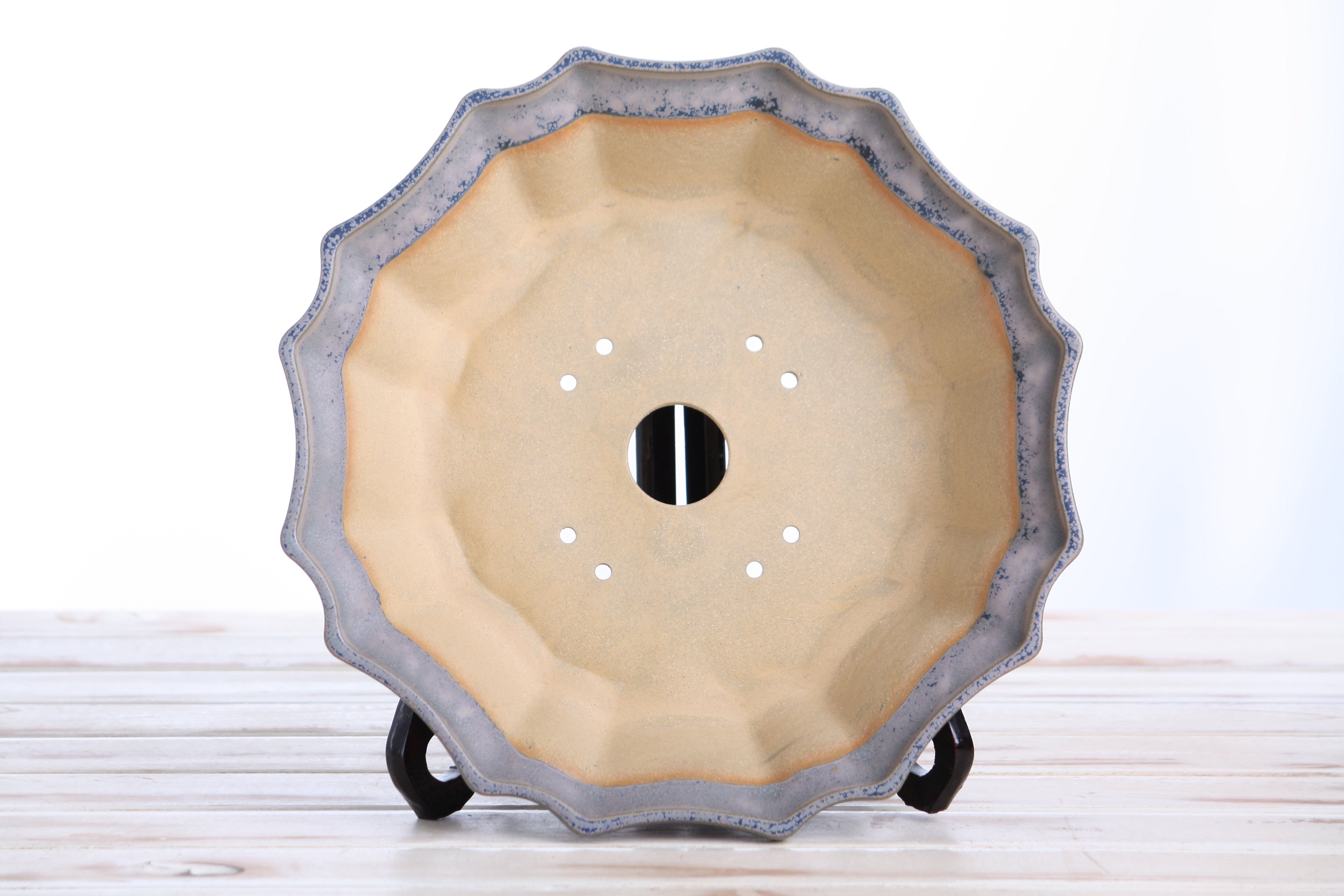 Willow Bonsai Ceramics Flower Design Bonsai Pot 10 Inch – Elegant Ceramic Bonsai & Succulent Planter, High‑Fired Frost‑Proof Stoneware with Drainage & Wiring Holes, Handmade in USA (Ocean)