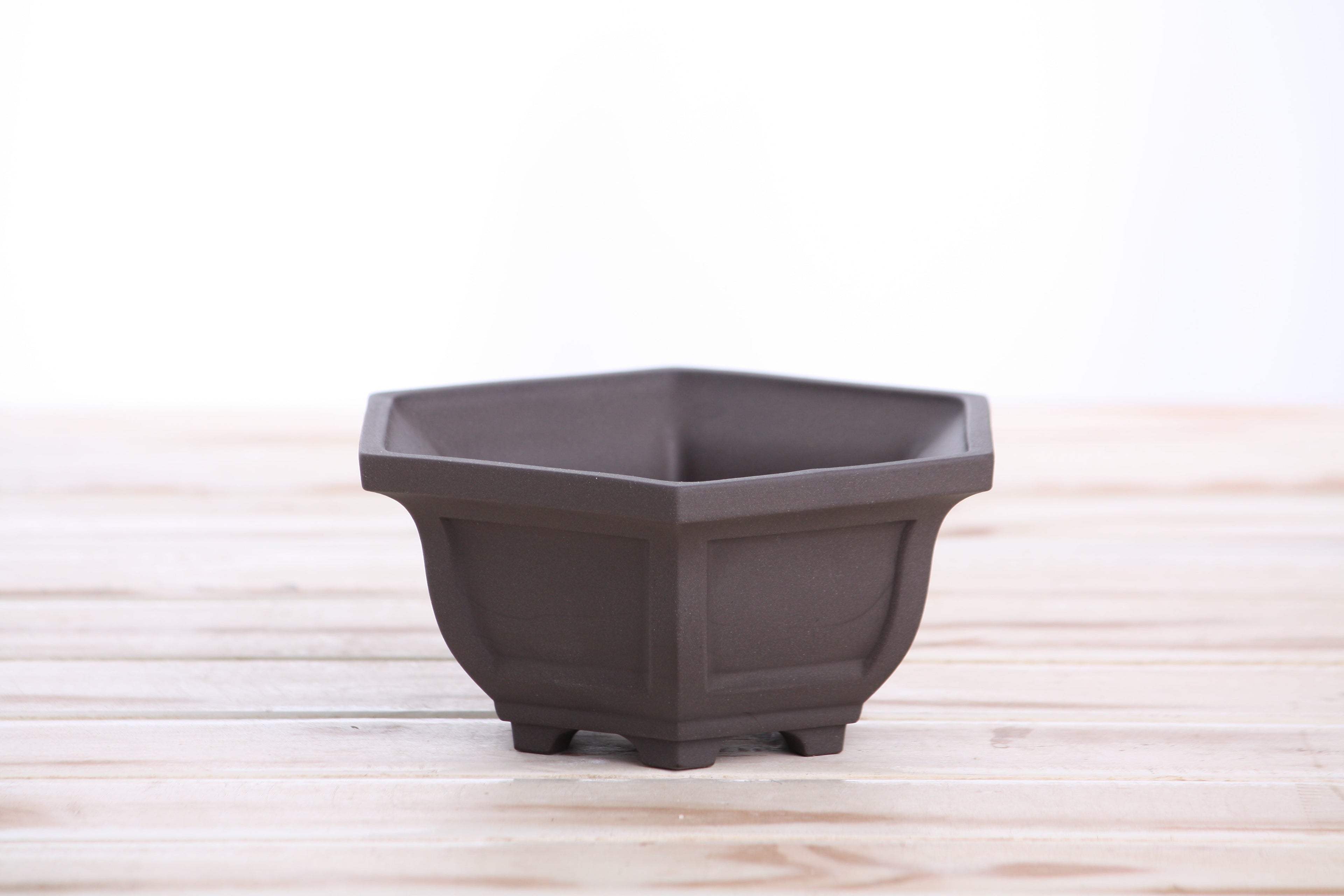 Willow Bonsai Ceramics Hexagonal Windowed Bonsai Pot 5 Inch – Semi‑Cascade Planter, High‑Fired Frost‑Proof Stoneware with Drainage & Wiring Holes, Handmade in USA (Unglazed Black)