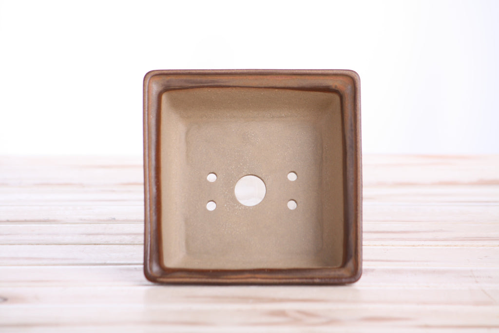 Willow Bonsai Ceramics Square Bonsai Pot 5 Inch – Low‑Profile Square Ceramic Bonsai & Succulent Planter with Accentuated Rim, High‑Fired Frost‑Proof Stoneware, Handmade in USA (Deep Stone)