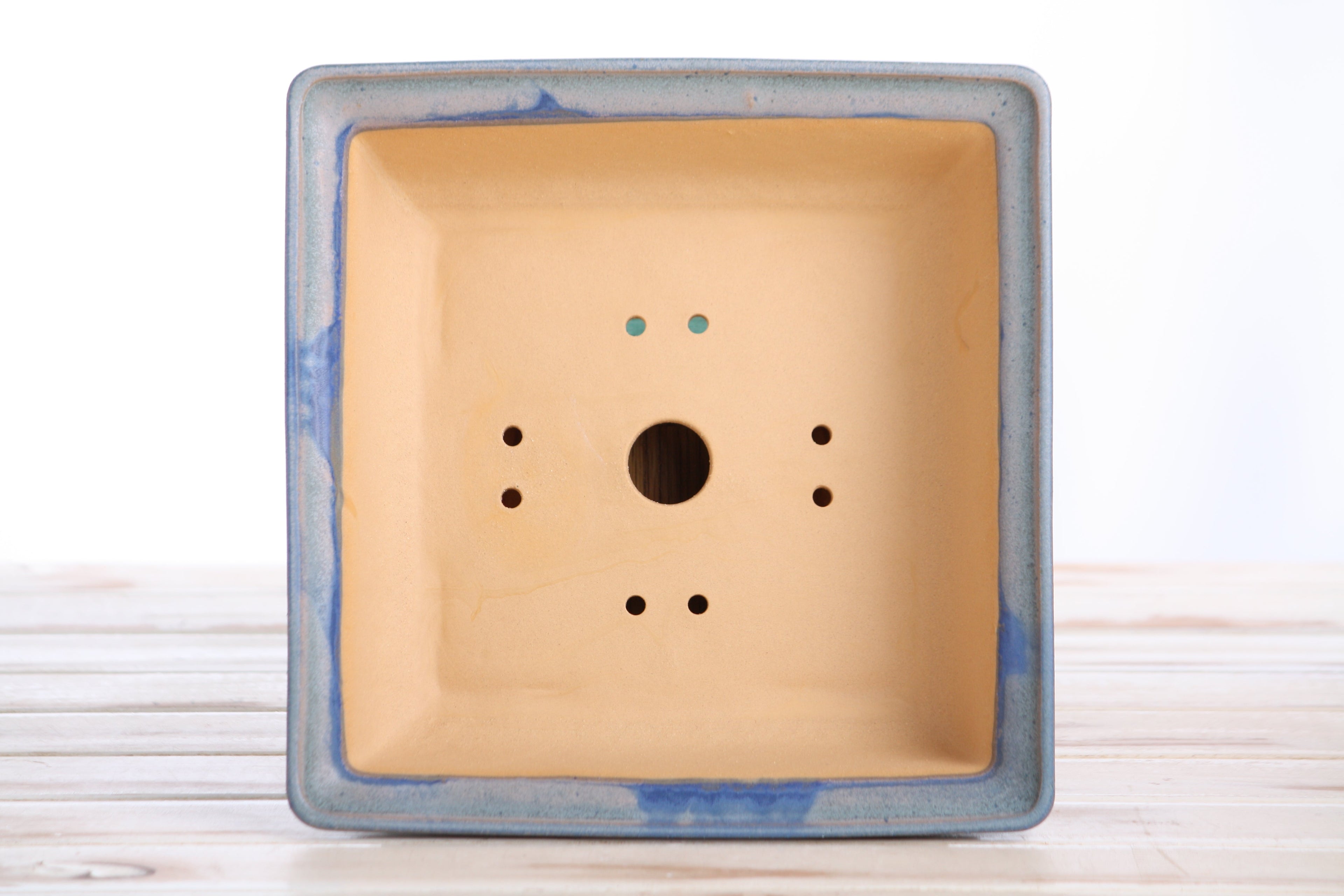 Willow Bonsai Ceramics Square Bonsai Pot 8 Inch – Low‑Profile Square Ceramic Bonsai & Succulent Planter with Accentuated Rim, High‑Fired Frost‑Proof Stoneware, Handmade in USA (Ocean)