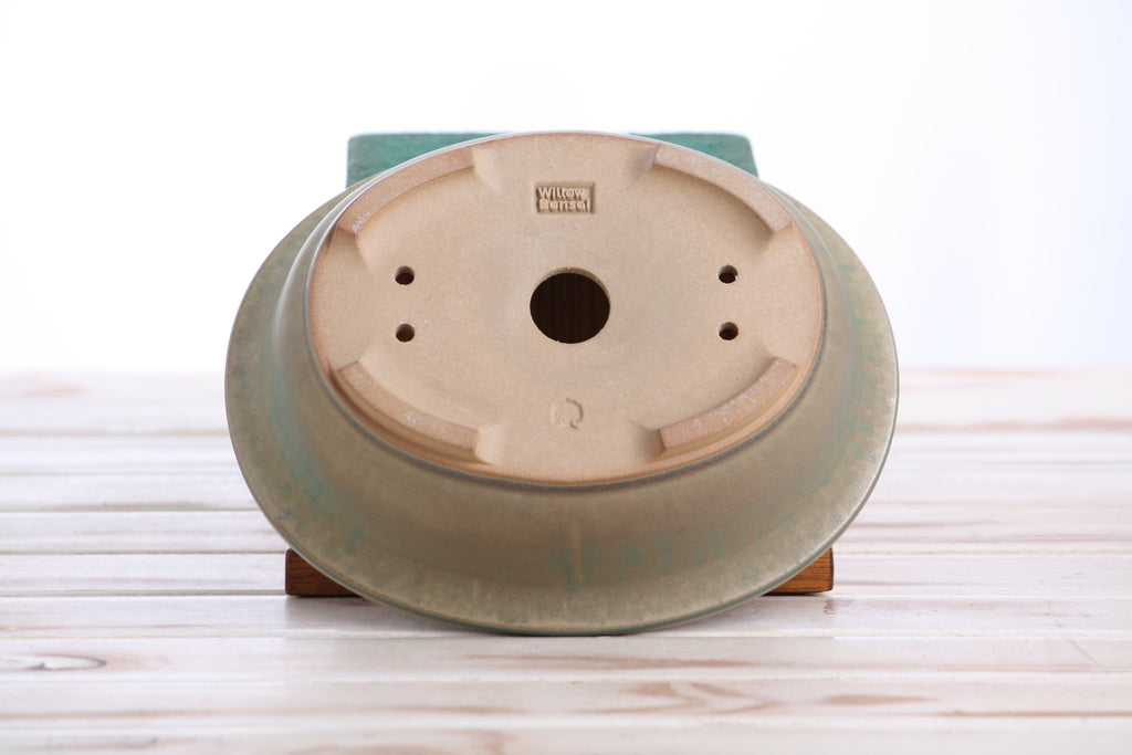 Willow Bonsai Ceramics Fat Bonsai Pot 7.5 Inch – Bold Oval Ceramic Bonsai & Succulent Planter with Accentuated Rim, High‑Fired Frost‑Proof Stoneware, Handmade in USA (Speckled Moss)