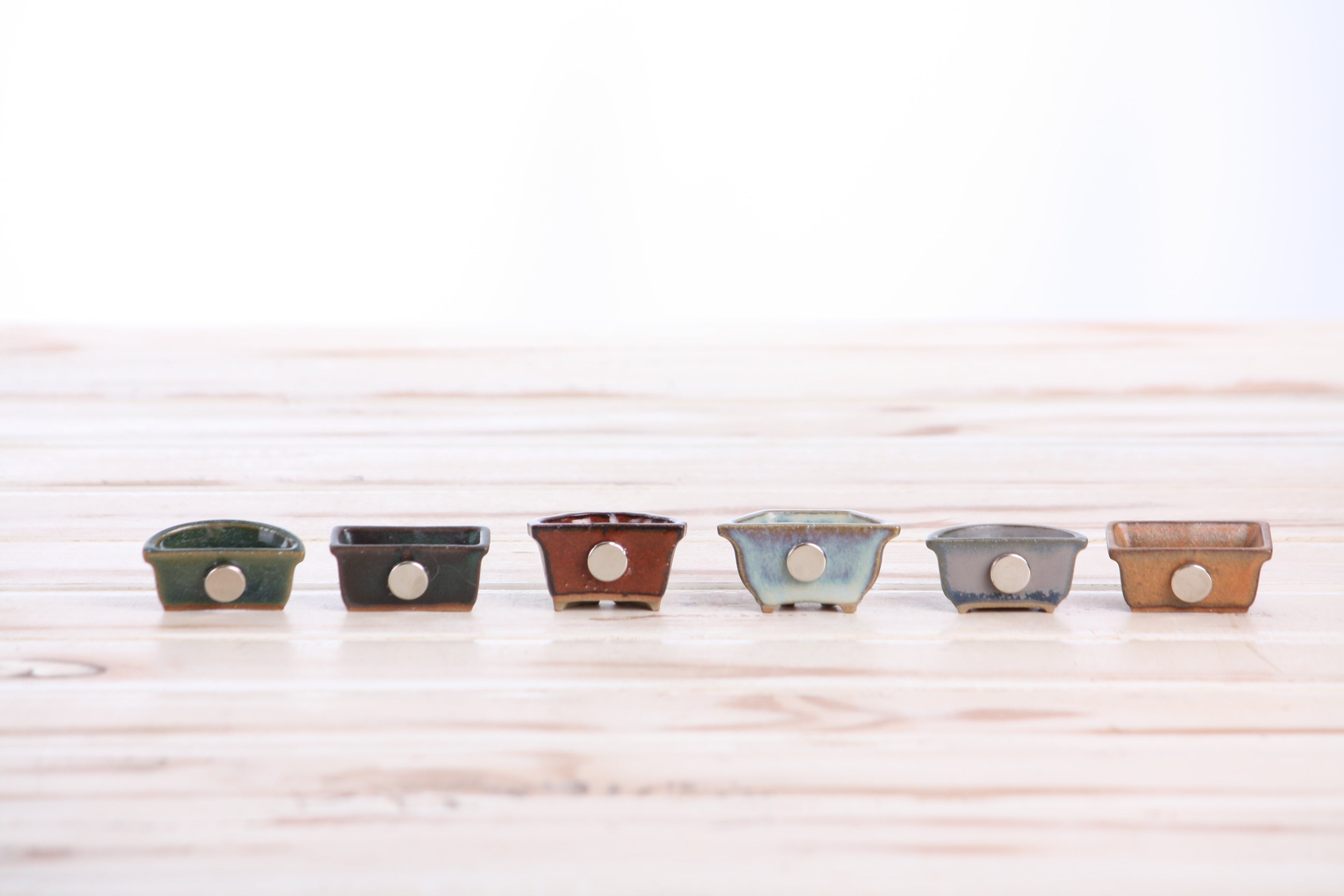 Willow Bonsai Ceramics 1.5 Inch Shito Magnet Set of 6 – Mini Handmade Ceramic Bonsai Pot Magnets, Reactive Glaze Finish, Unique Decorative Pots, Made in USA